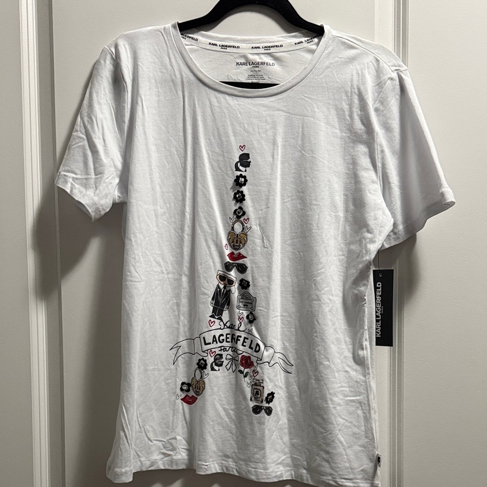 Karl Lagerfeld White Tee with Eiffel Tower Graphic